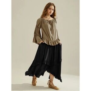 Scarlet Darkness 2XL Olive Green Renaissance Off Shoulder Bell Sleeve Blouse Top